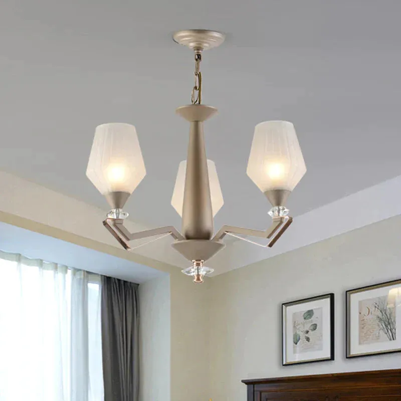 White Frosted Glass Cup Shape Chandelier Traditional 3/6 Bulbs Bedroom Pendulum Light in Gold