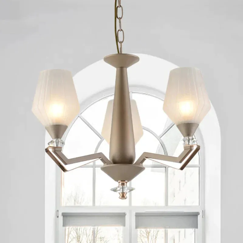 White Frosted Glass Cup Shape Chandelier Traditional 3/6 Bulbs Bedroom Pendulum Light in Gold