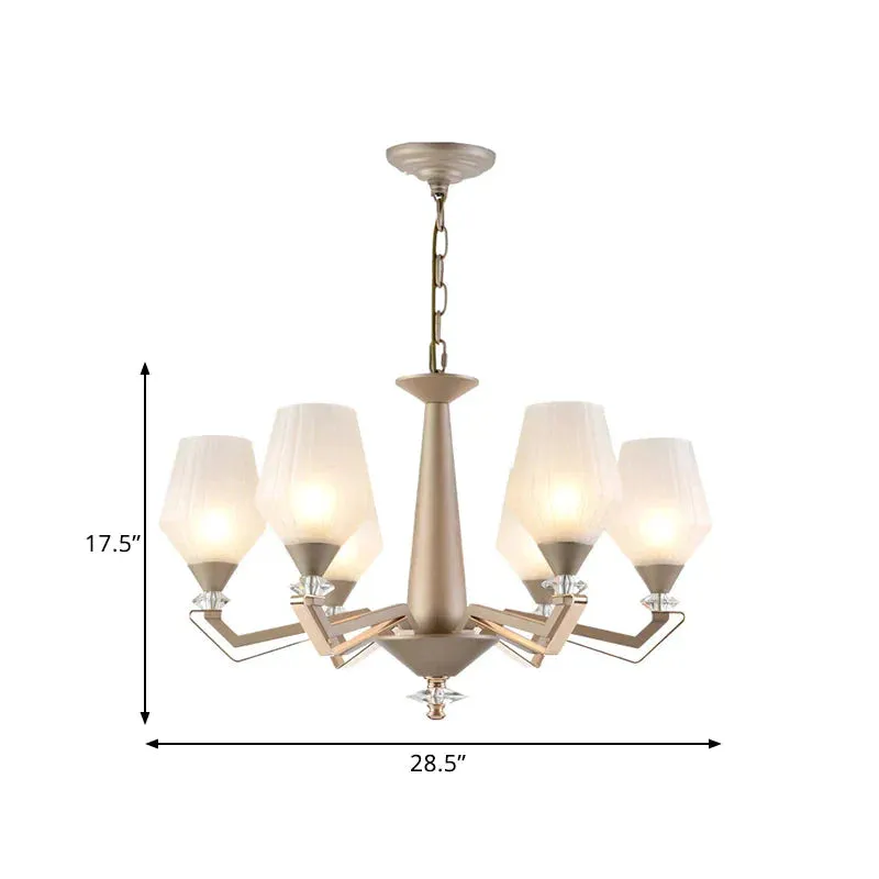 White Frosted Glass Cup Shape Chandelier Traditional 3/6 Bulbs Bedroom Pendulum Light in Gold