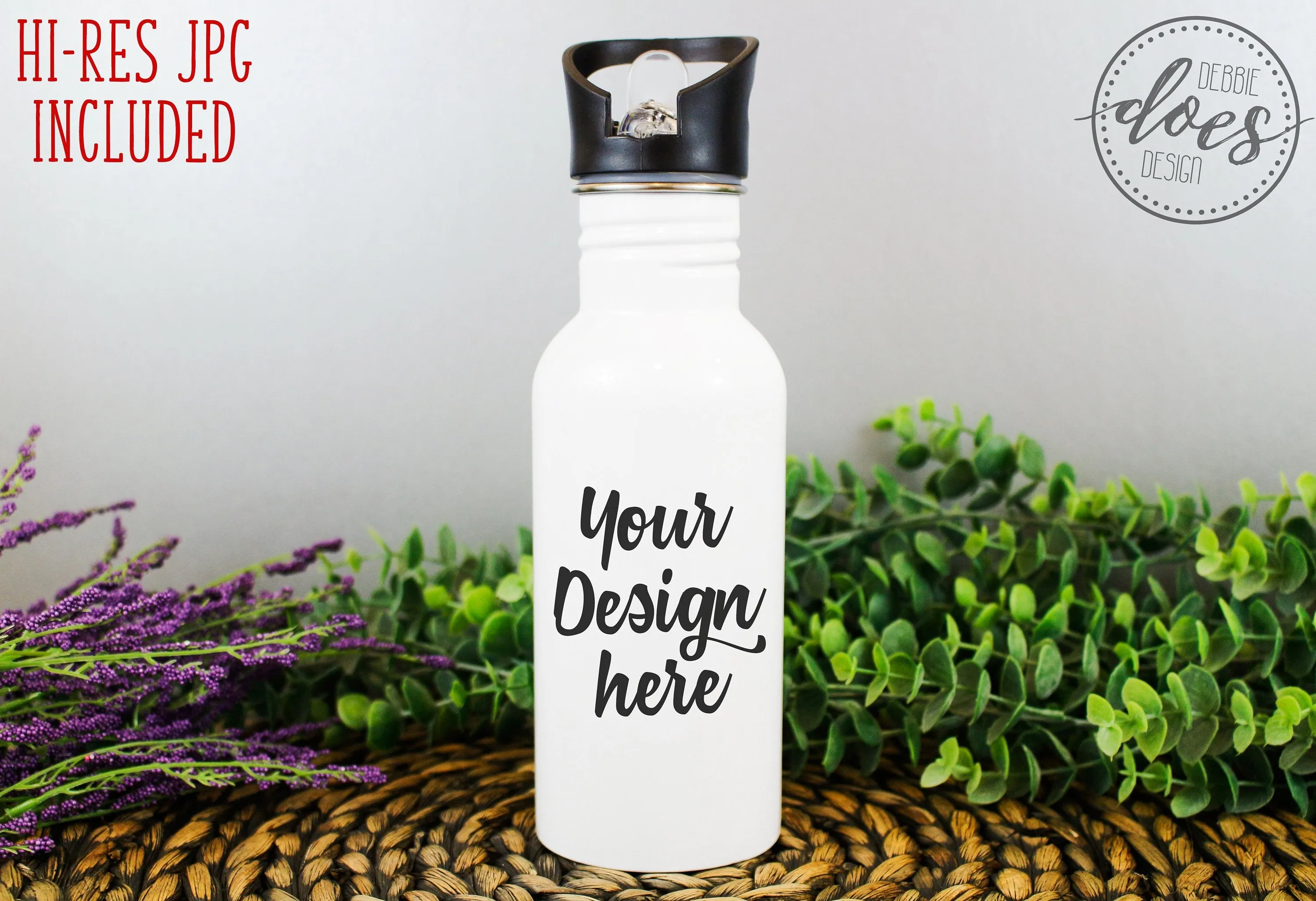 White Sublimation Water Bottle with Straw Mockup 24