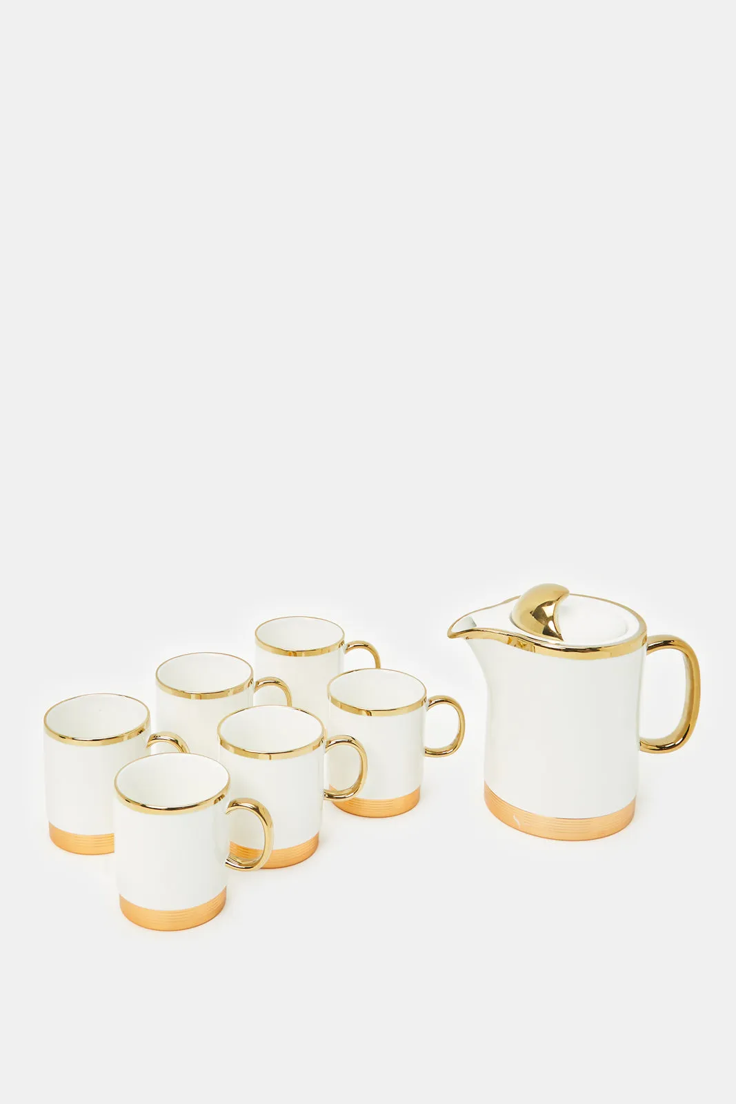 White Tea Set With Aluminum Tray (8 Piece)