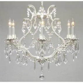 White Wrought Iron Crystal Chandelier Lighting H 19" W 20" Swag Plug In-Chandelier W/ 14' Feet Of Hanging Chain And Wire - A83-B17/White/3530/6