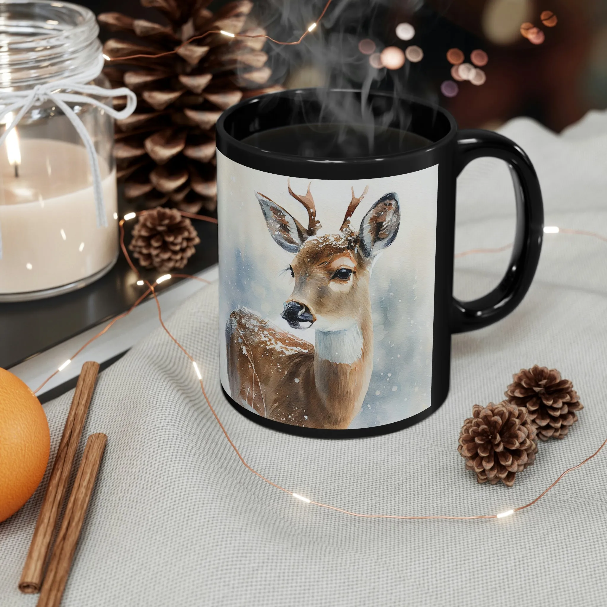 Winter Deer 05 - Black mug 11oz