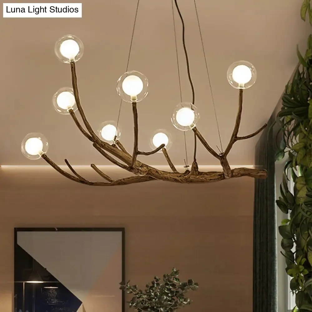 Wooden Branch Chandelier Lodge Style Ceiling Light with Glass Ball Shade - Warm/White Light, 8/12/16 Lights