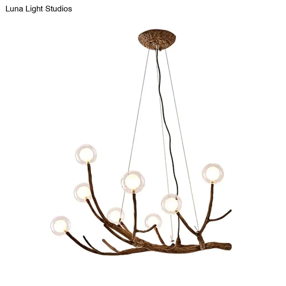 Wooden Branch Chandelier Lodge Style Ceiling Light with Glass Ball Shade - Warm/White Light, 8/12/16 Lights