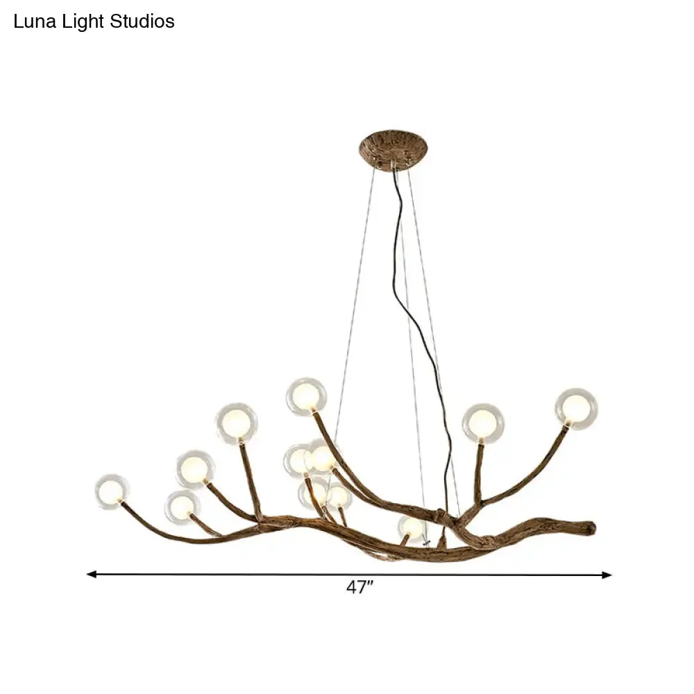 Wooden Branch Chandelier Lodge Style Ceiling Light with Glass Ball Shade - Warm/White Light, 8/12/16 Lights