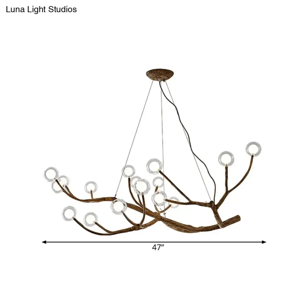 Wooden Branch Chandelier Lodge Style Ceiling Light with Glass Ball Shade - Warm/White Light, 8/12/16 Lights