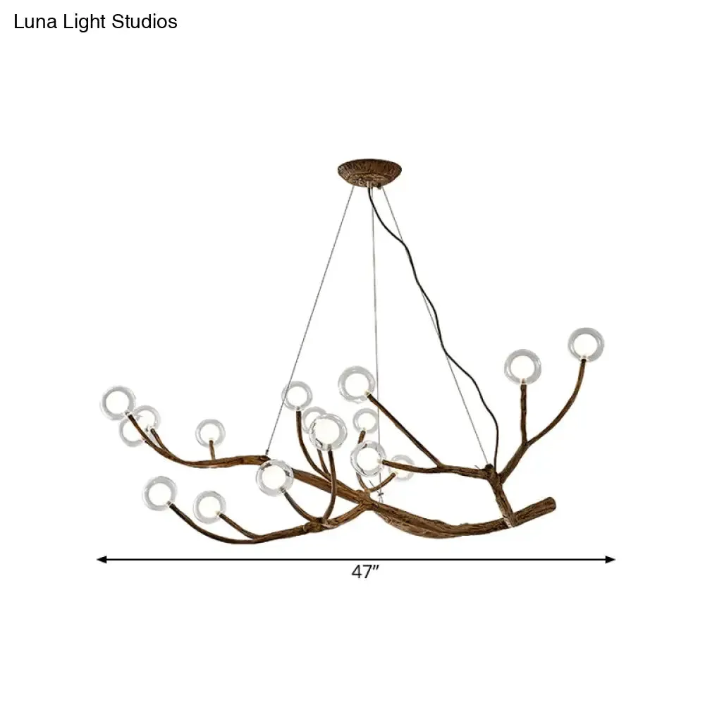 Wooden Branch Chandelier Lodge Style Ceiling Light with Glass Ball Shade - Warm/White Light, 8/12/16 Lights