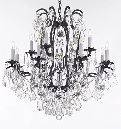 Wrought Iron Crystal Chandelier Lighting Dressed With Diamond Cut Crystal Good For Dining Room Foyer Entryway Family Room Bedroom Living Room And More H 30" W 28" 12 Lights - A83-B91/3034/8 4Dc