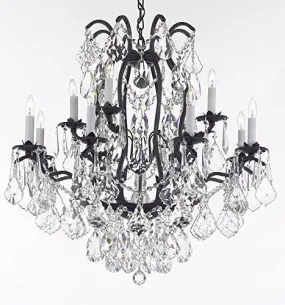 Wrought Iron Crystal Chandelier Lighting Dressed With Diamond Cut Crystal Good For Dining Room Foyer Entryway Family Room Bedroom Living Room And More H 36" W 36" 15 Lights - A83-B91/3034/10 5Dc