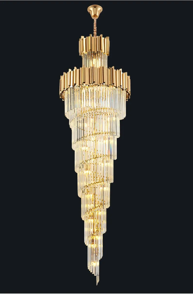 YLK Aries 2-Tier Spiral Design Modern Crystal Chandelier Luxury Lobby Long Hang Light