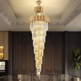 YLK Aries 2-Tier Spiral Design Modern Crystal Chandelier Luxury Lobby Long Hang Light