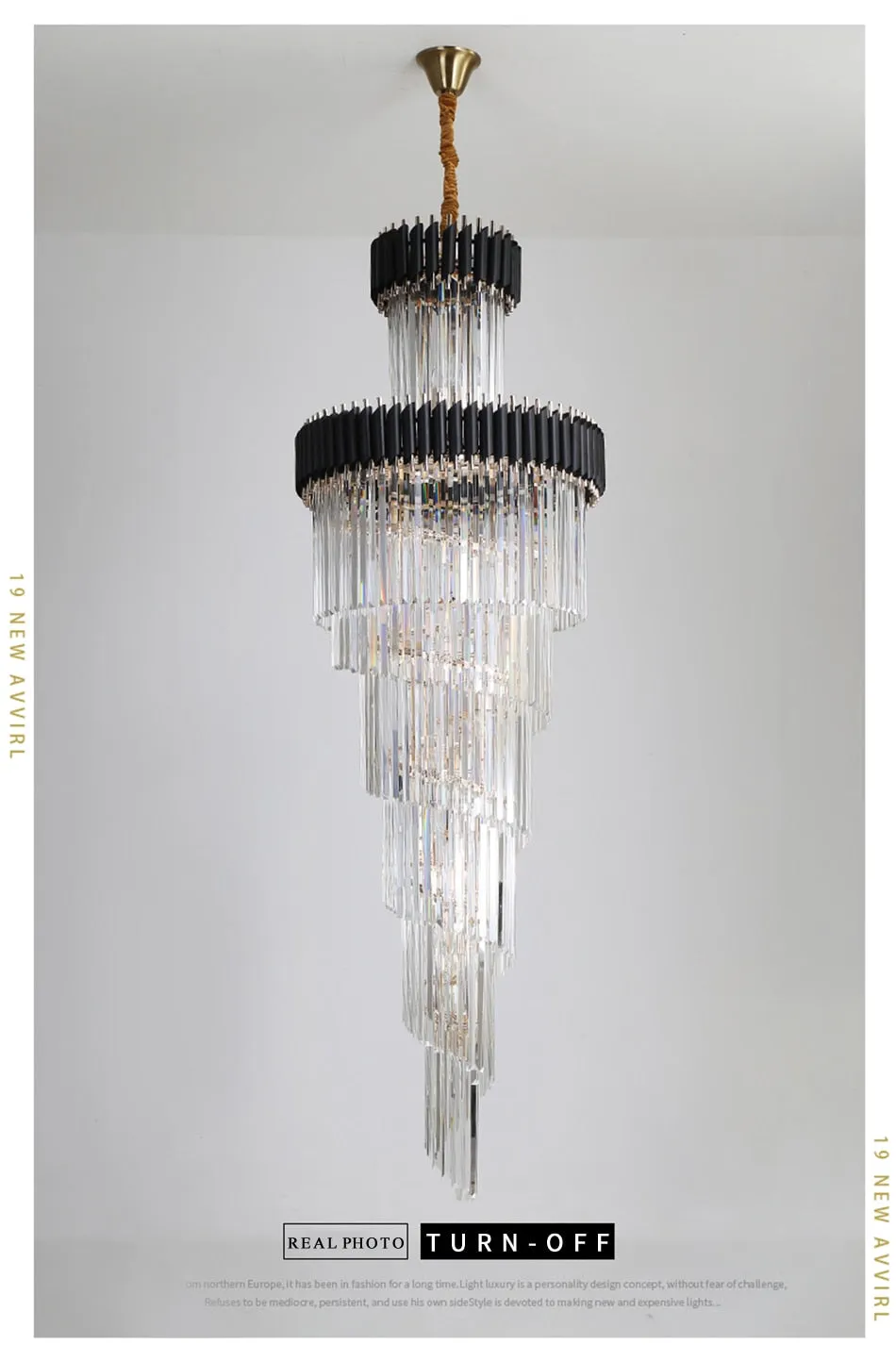 YLK Ashton Long Black Spiral modern crystal chandelier