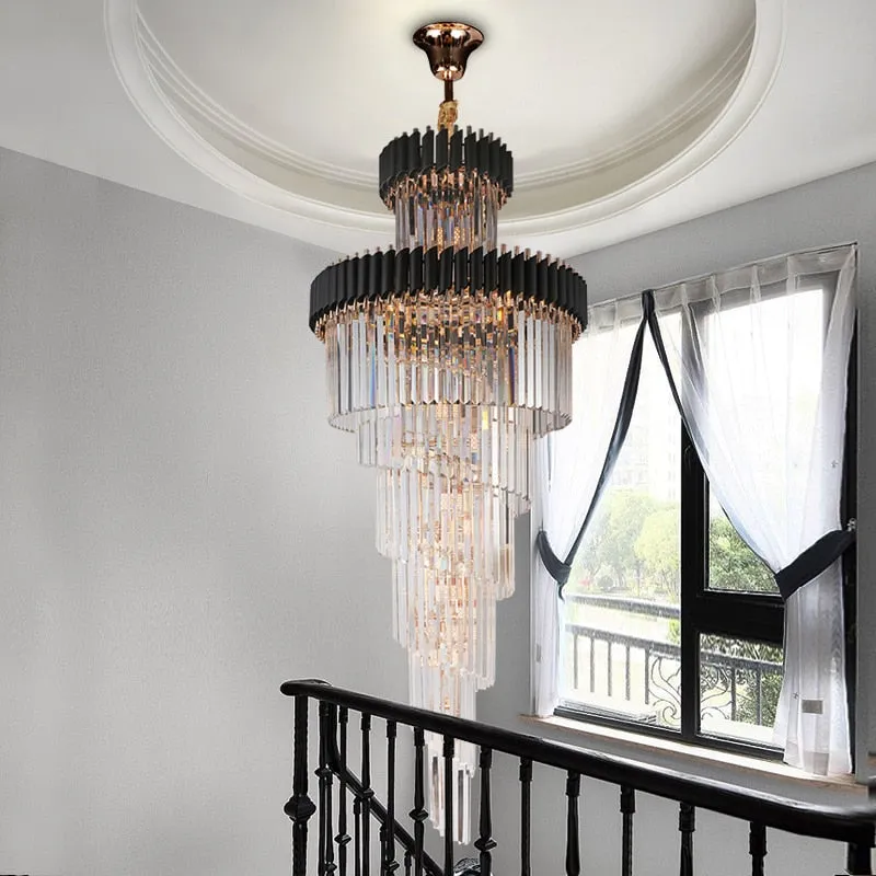 YLK Ashton Long Black Spiral modern crystal chandelier