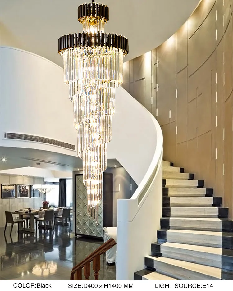 YLK Ashton Long Black Spiral modern crystal chandelier