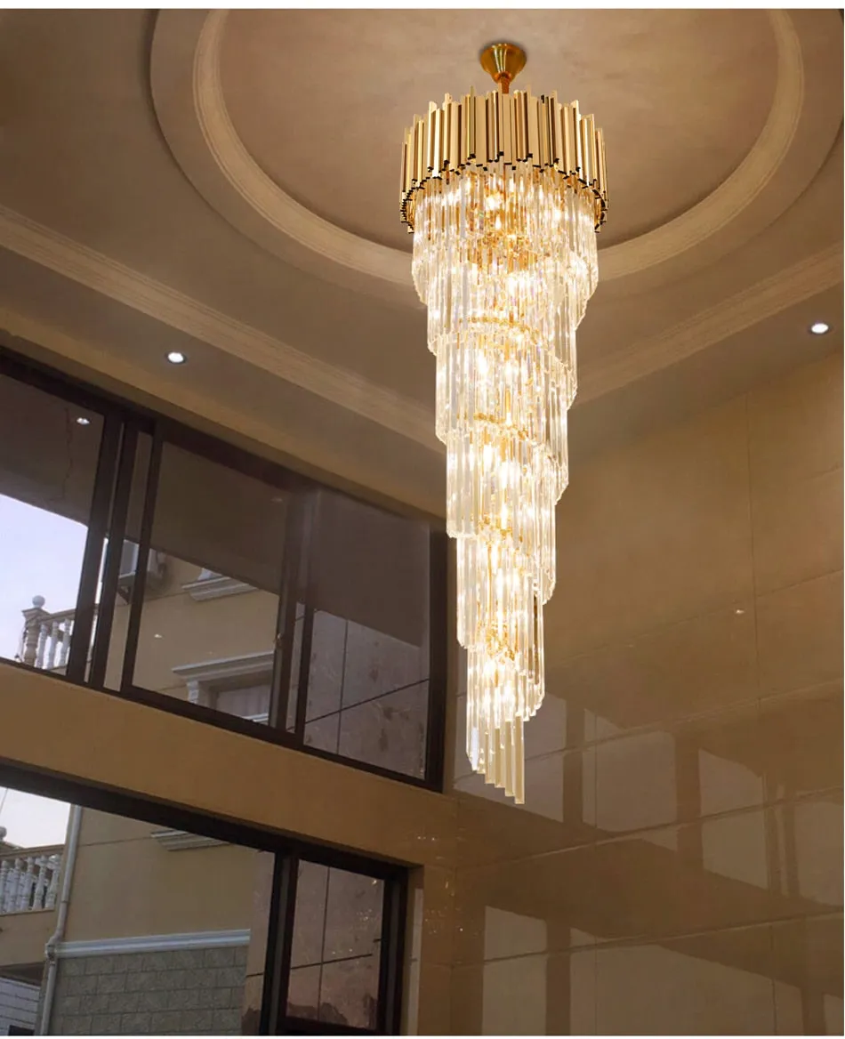 YLK Long modern crystal chandelier gold crystal lamp  large villa lobby hall light fixture