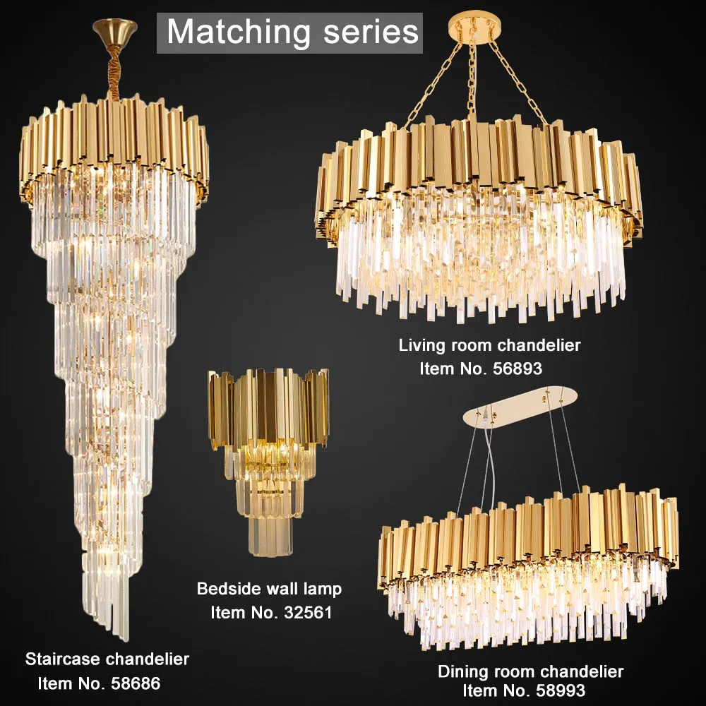 YLK Long modern crystal chandelier gold crystal lamp  large villa lobby hall light fixture