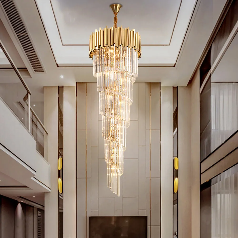 YLK Long modern crystal chandelier gold crystal lamp  large villa lobby hall light fixture