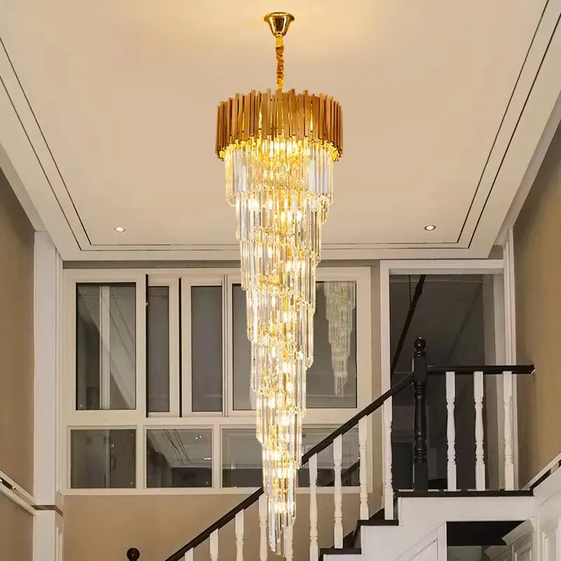 YLK Long modern crystal chandelier gold crystal lamp  large villa lobby hall light fixture