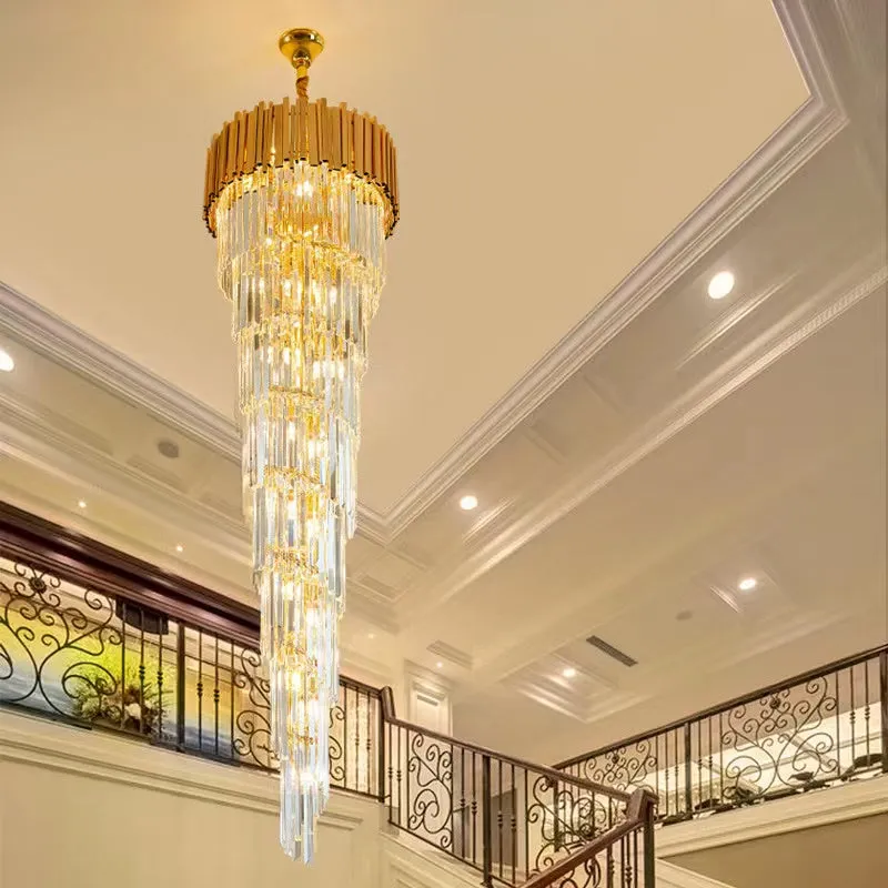 YLK Long modern crystal chandelier gold crystal lamp  large villa lobby hall light fixture