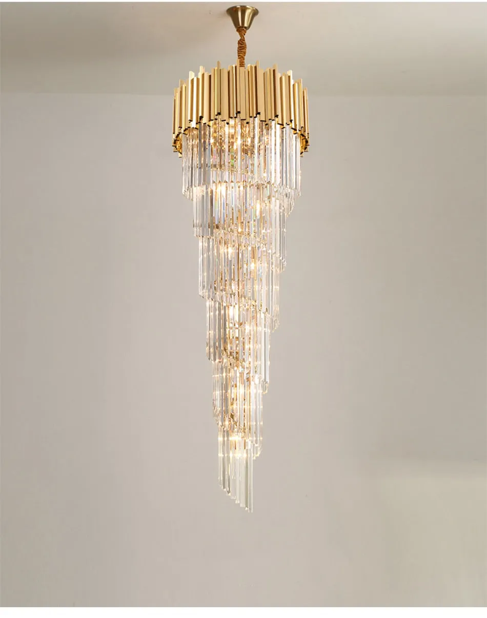 YLK Long modern crystal chandelier gold crystal lamp  large villa lobby hall light fixture