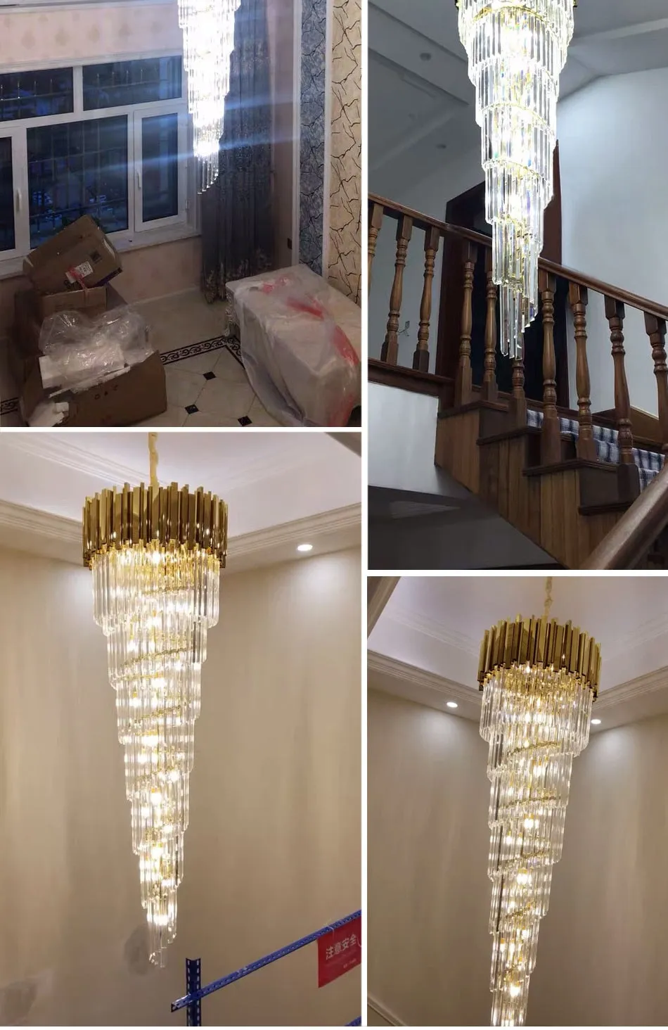 YLK Long modern crystal chandelier gold crystal lamp  large villa lobby hall light fixture