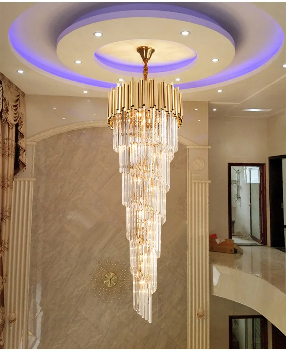 YLK Long modern crystal chandelier gold crystal lamp  large villa lobby hall light fixture