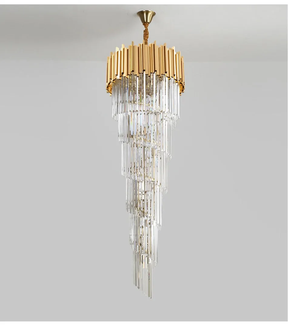 YLK Long modern crystal chandelier gold crystal lamp  large villa lobby hall light fixture