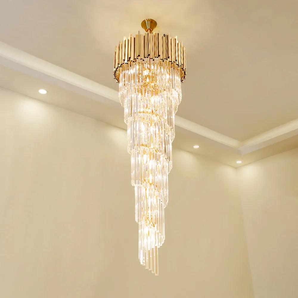 YLK Long modern crystal chandelier gold crystal lamp  large villa lobby hall light fixture