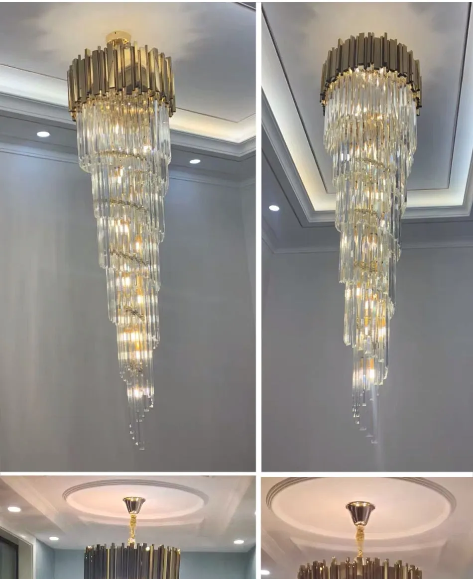 YLK Long modern crystal chandelier gold crystal lamp  large villa lobby hall light fixture