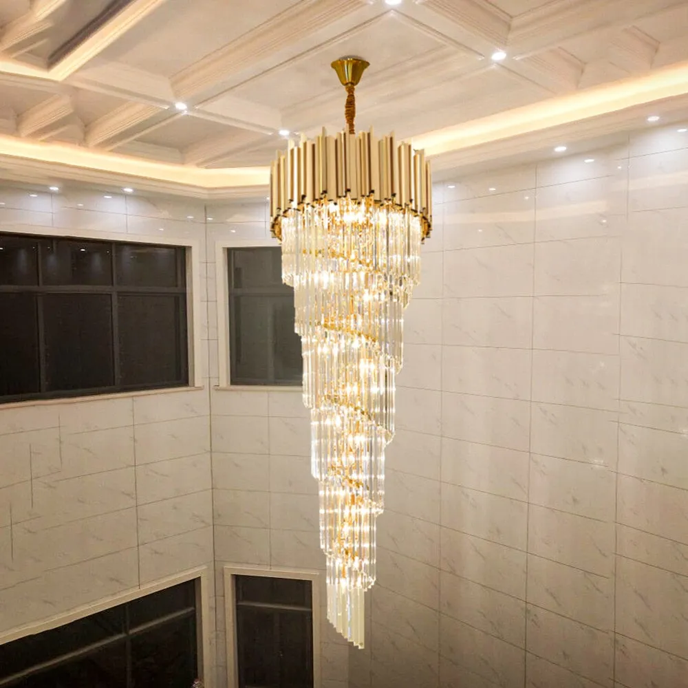 YLK Long modern crystal chandelier gold crystal lamp  large villa lobby hall light fixture