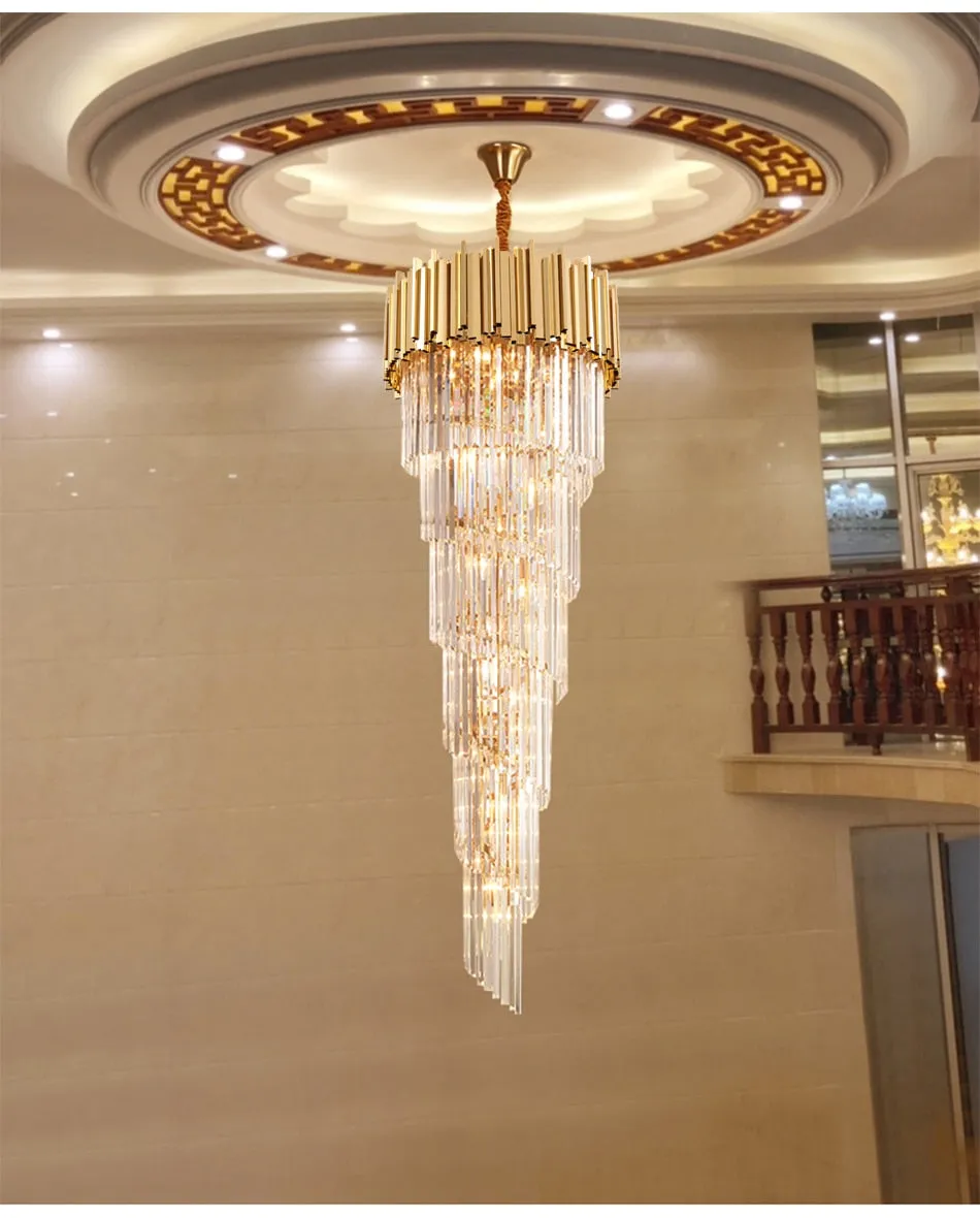 YLK Long modern crystal chandelier gold crystal lamp  large villa lobby hall light fixture