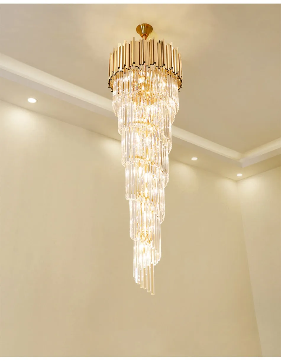 YLK Long modern crystal chandelier gold crystal lamp  large villa lobby hall light fixture