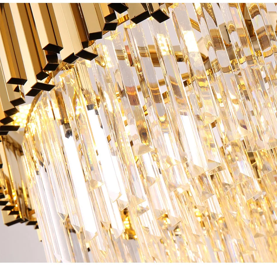 YLK Long modern crystal chandelier gold crystal lamp  large villa lobby hall light fixture