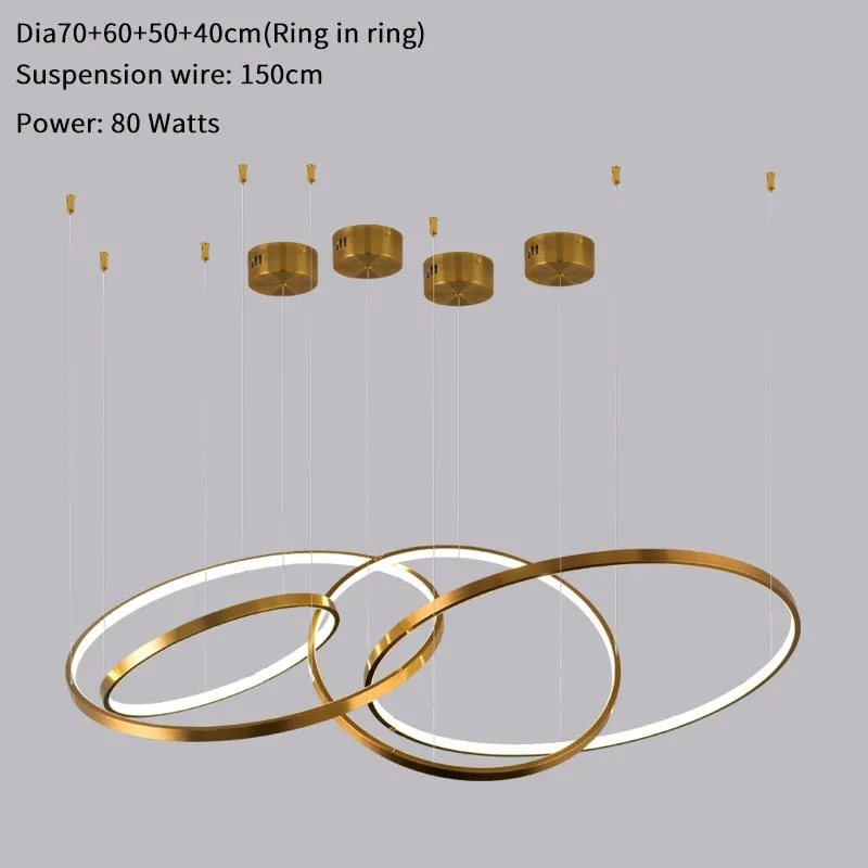 YLK Salong - Modern ring led chandelier for staircase luxury living room gold hanging