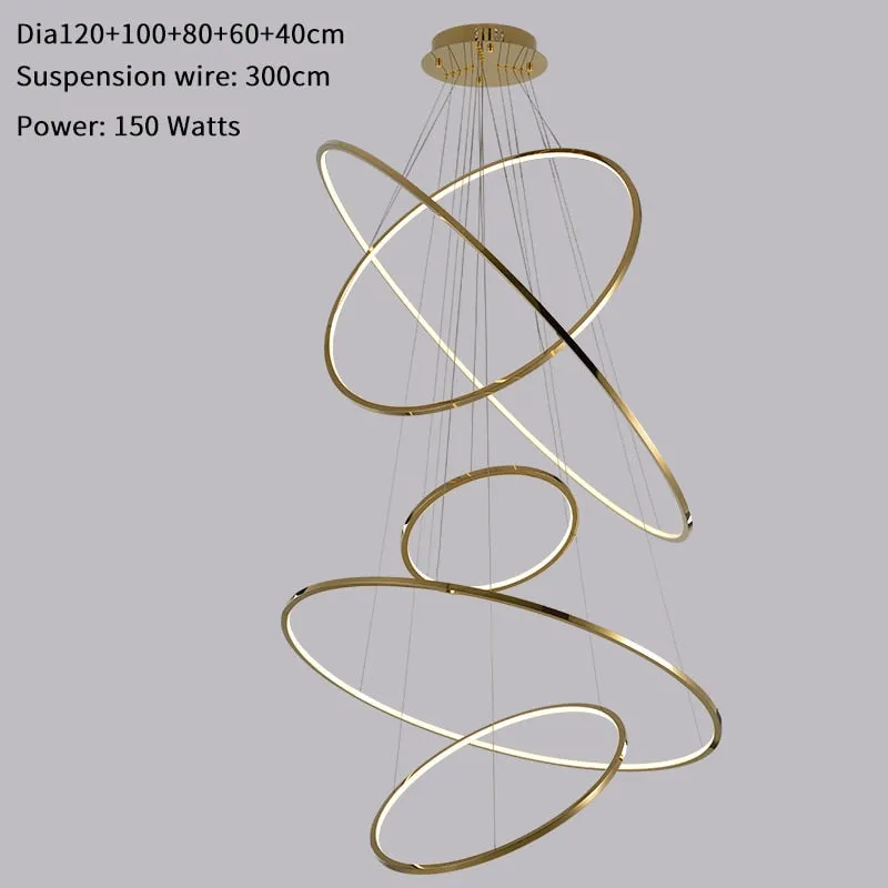 YLK Salong - Modern ring led chandelier for staircase luxury living room gold hanging