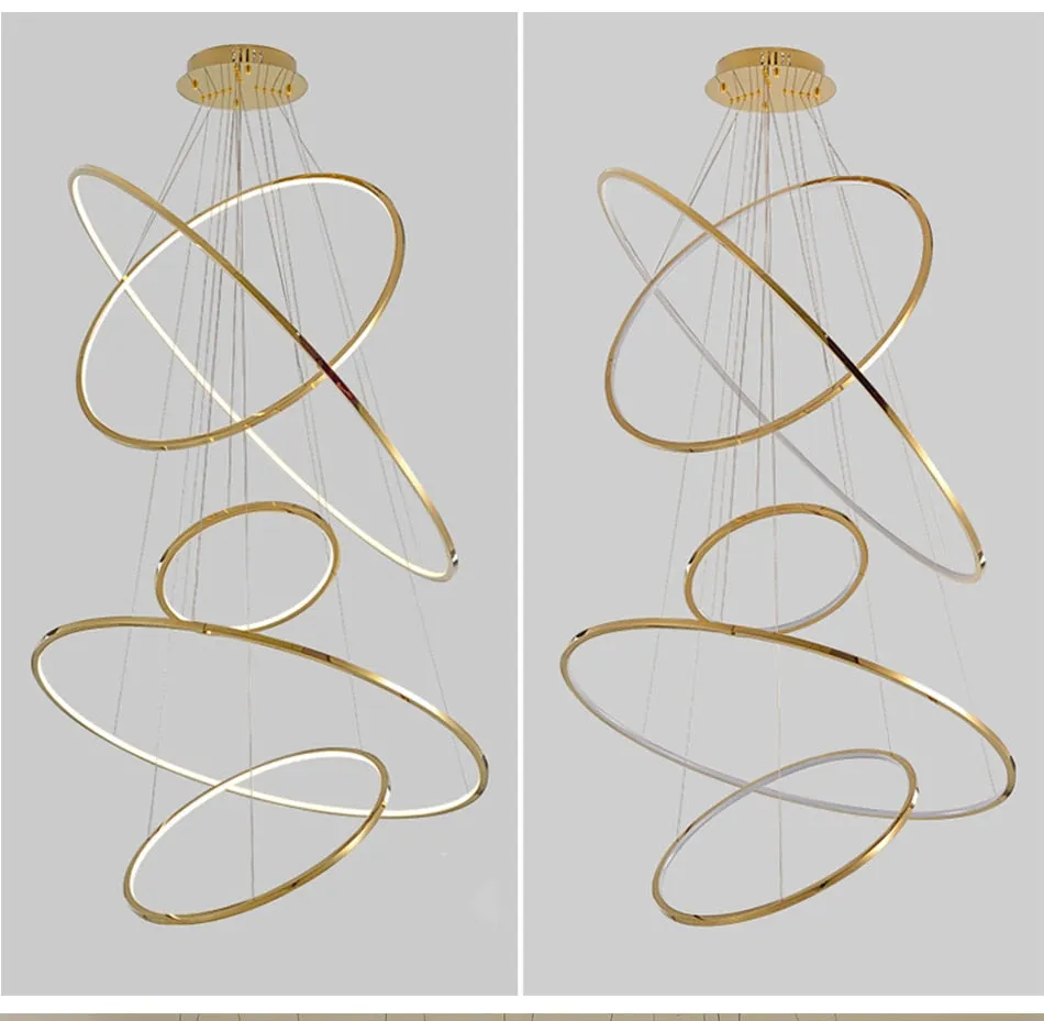 YLK Salong - Modern ring led chandelier for staircase luxury living room gold hanging