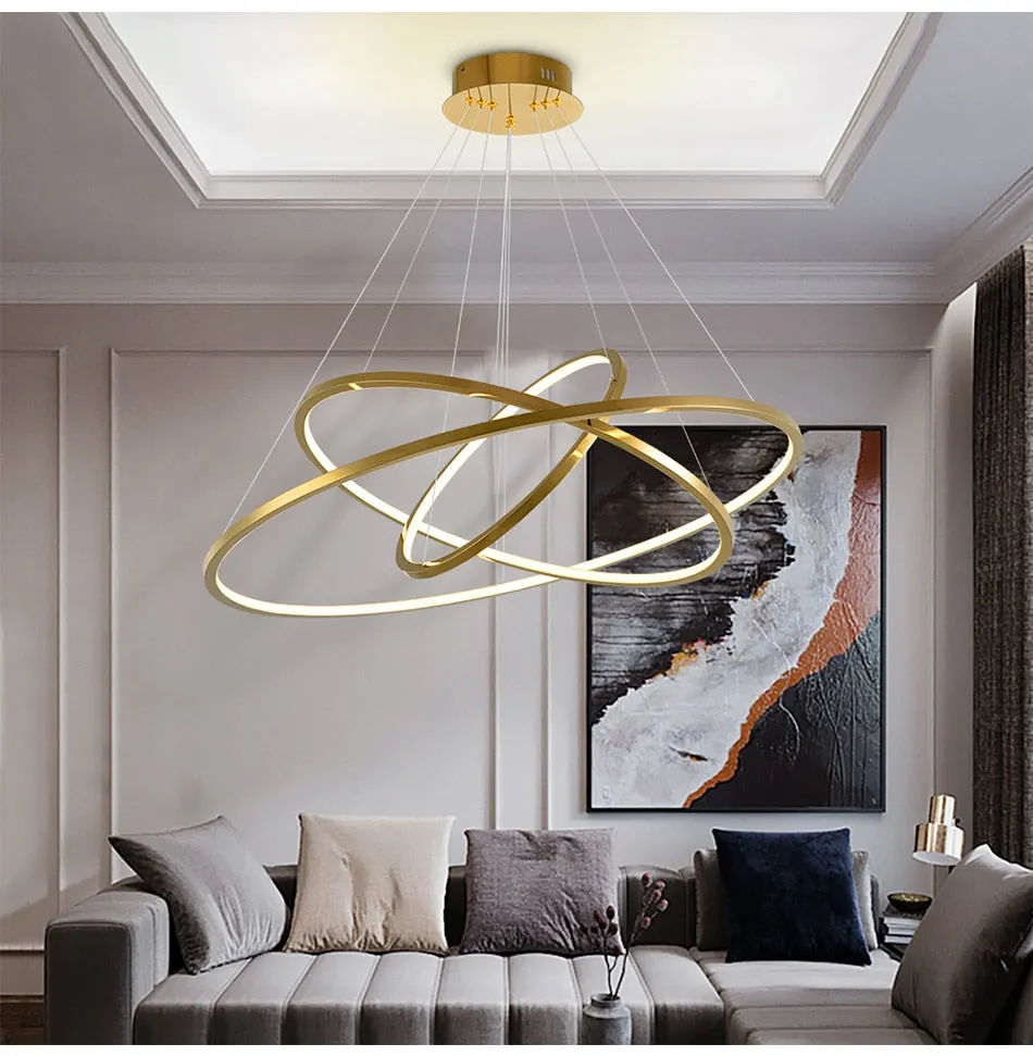 YLK Salong - Modern ring led chandelier for staircase luxury living room gold hanging