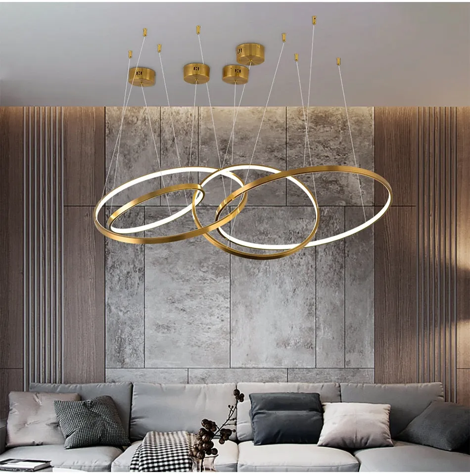 YLK Salong - Modern ring led chandelier for staircase luxury living room gold hanging