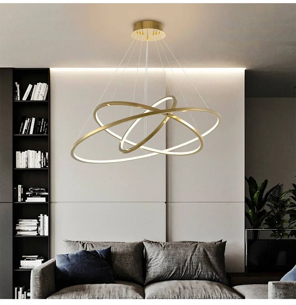 YLK Salong - Modern ring led chandelier for staircase luxury living room gold hanging