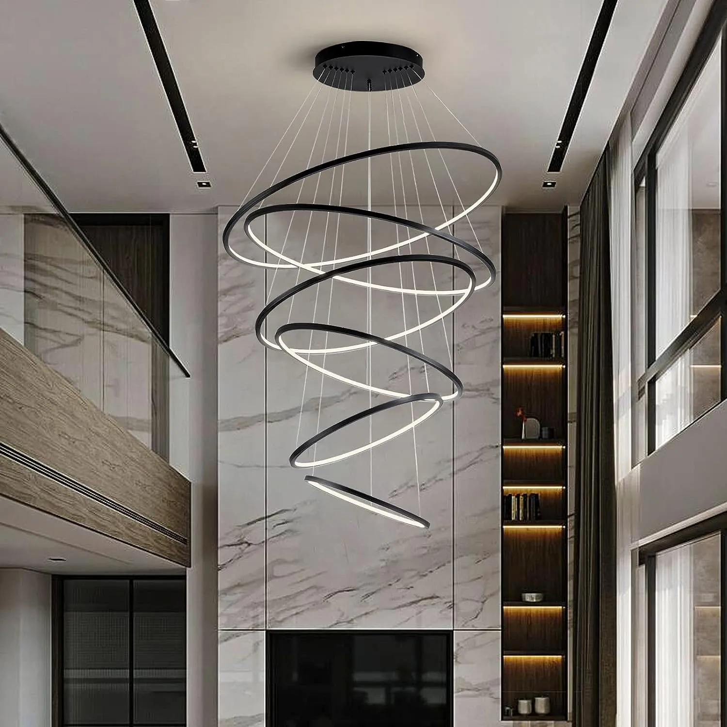 YLK Salong - Modern ring led chandelier for staircase luxury living room gold hanging