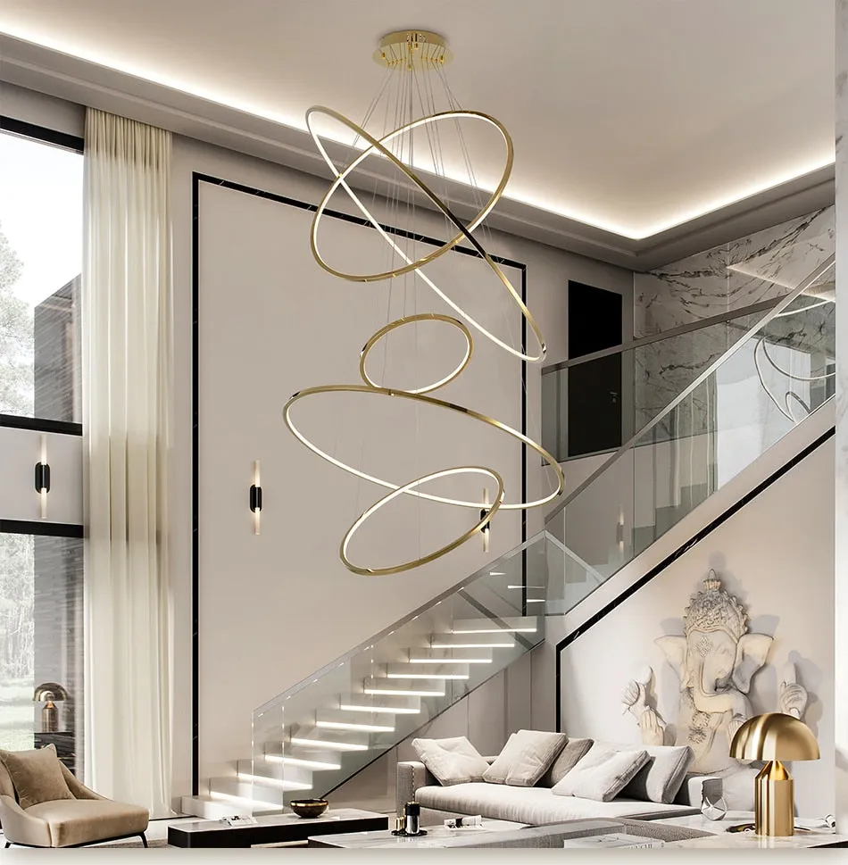 YLK Salong - Modern ring led chandelier for staircase luxury living room gold hanging